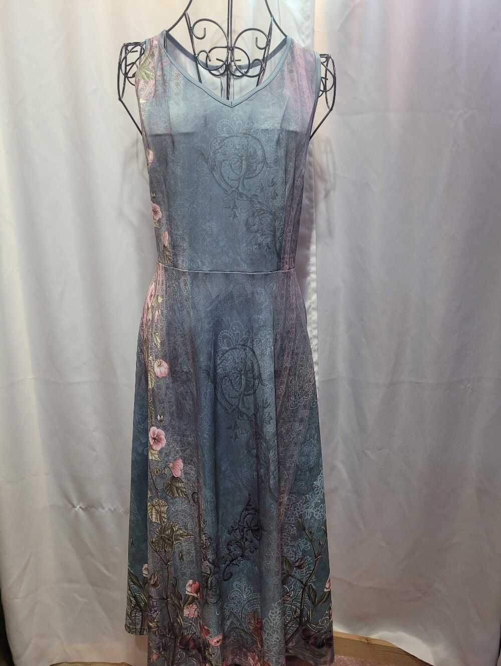 Sleeveless Whimiscal With Fairy Floral-Accent Maxi Dress in Slate Blue